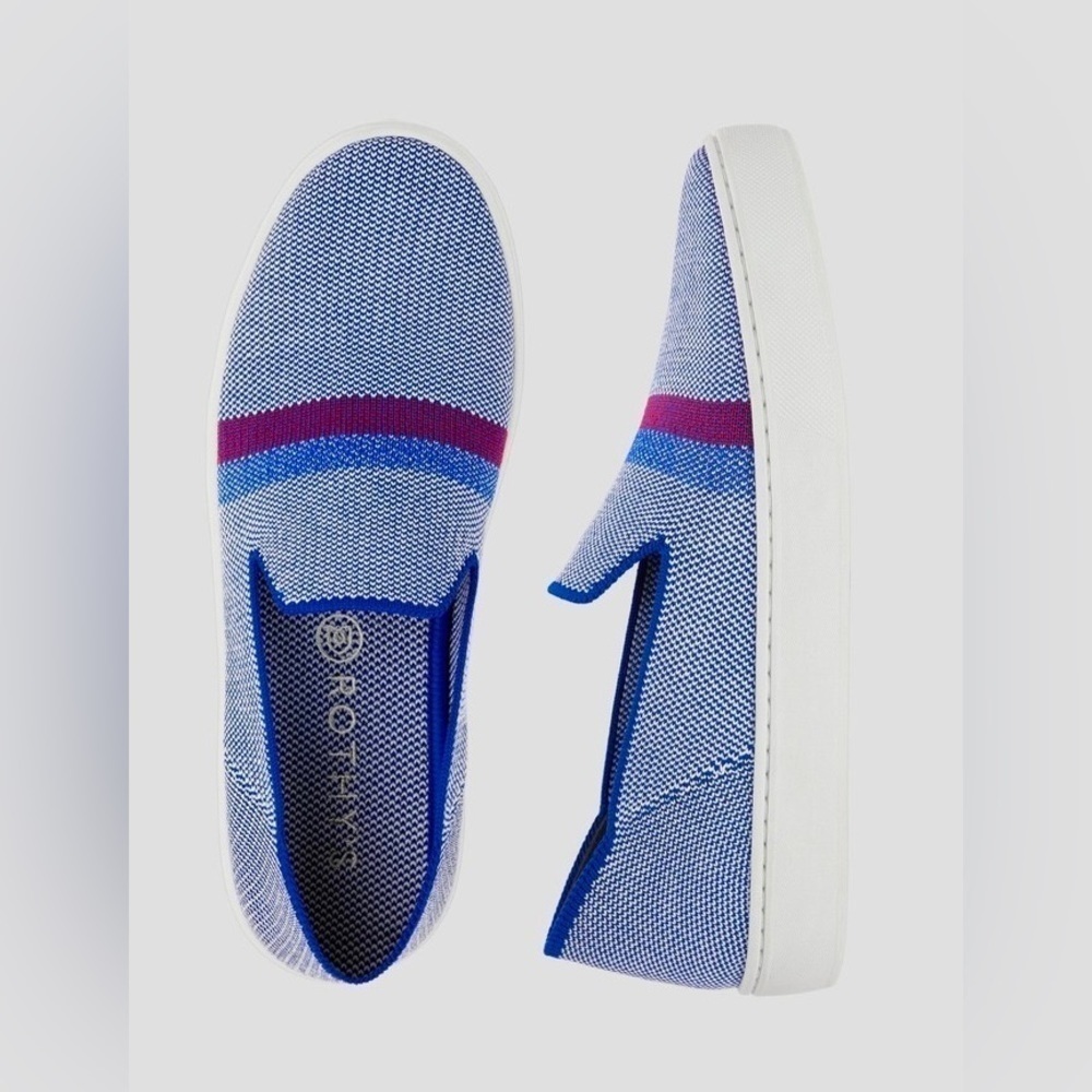 Rothy's The Sneaker Slip On in Blue Reflective Stripe 5‎
